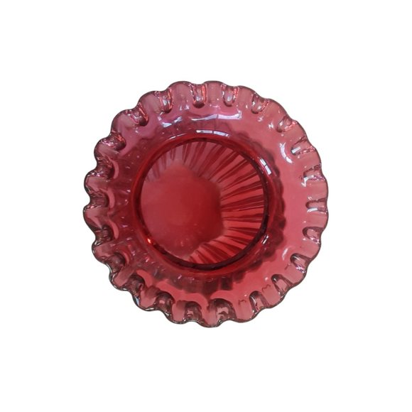 Fenton Country Cranberry Art Glass Ribbed Vase - Picture 2 of 4